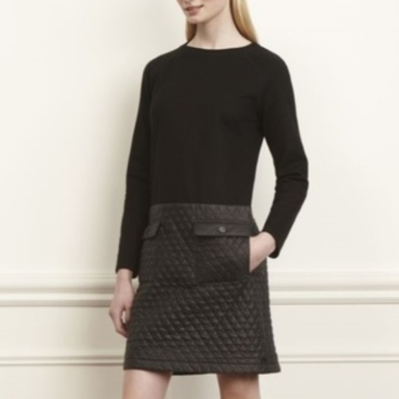 Worth New York Quilted Pocket Long Sleeve Black Shift Dress Petite S - Picture 2 of 15